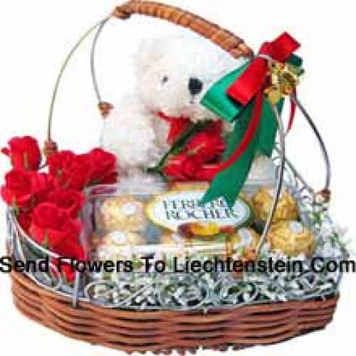 Cute Roses with Cute Teddy and Chocolates