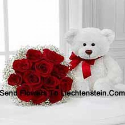 11 Red Roses with 14 Inch Cute Teddy