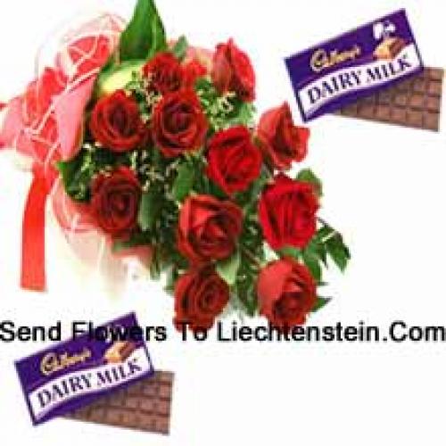 11 Hermosas Rosas Rojas con Chocolates Cadbury