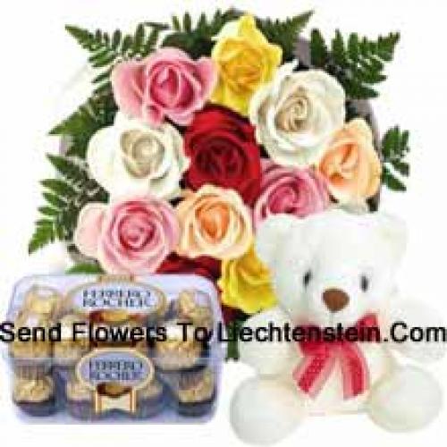 11 Red Roses with Cute Teddy and Chocolates