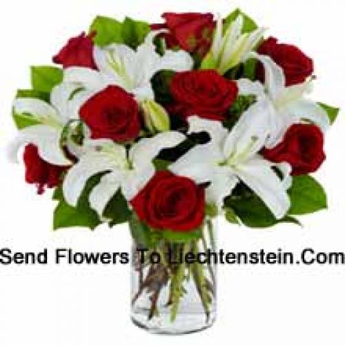 Cute Red Roses and White Lilies