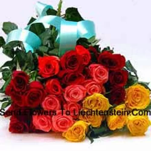 Bunch Of 11 Red, 5 Yellow And 5 Pink Roses