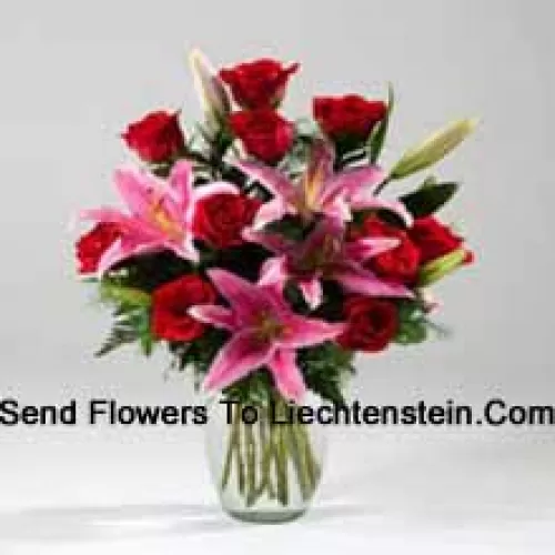 Lilies And Rose In A Vase Including Seasonal Fillers