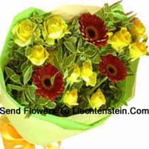 Beautiful Red Gerberas and Yellow Roses