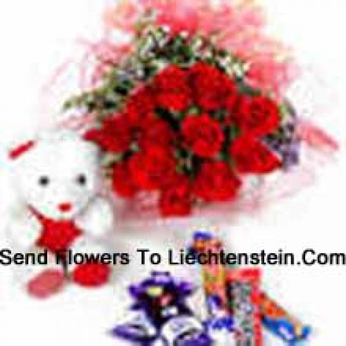 11 Red Roses with White Teddy and Chocolates