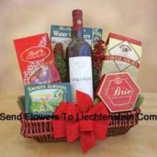 Lovely Gourmet Basket Containing Wine