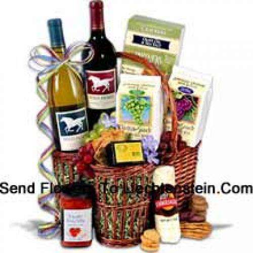 Basket of Tasty Items and Wine