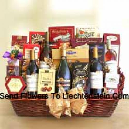 Basket Filled with 4 Exclusive Wines and Plenty of Snacks